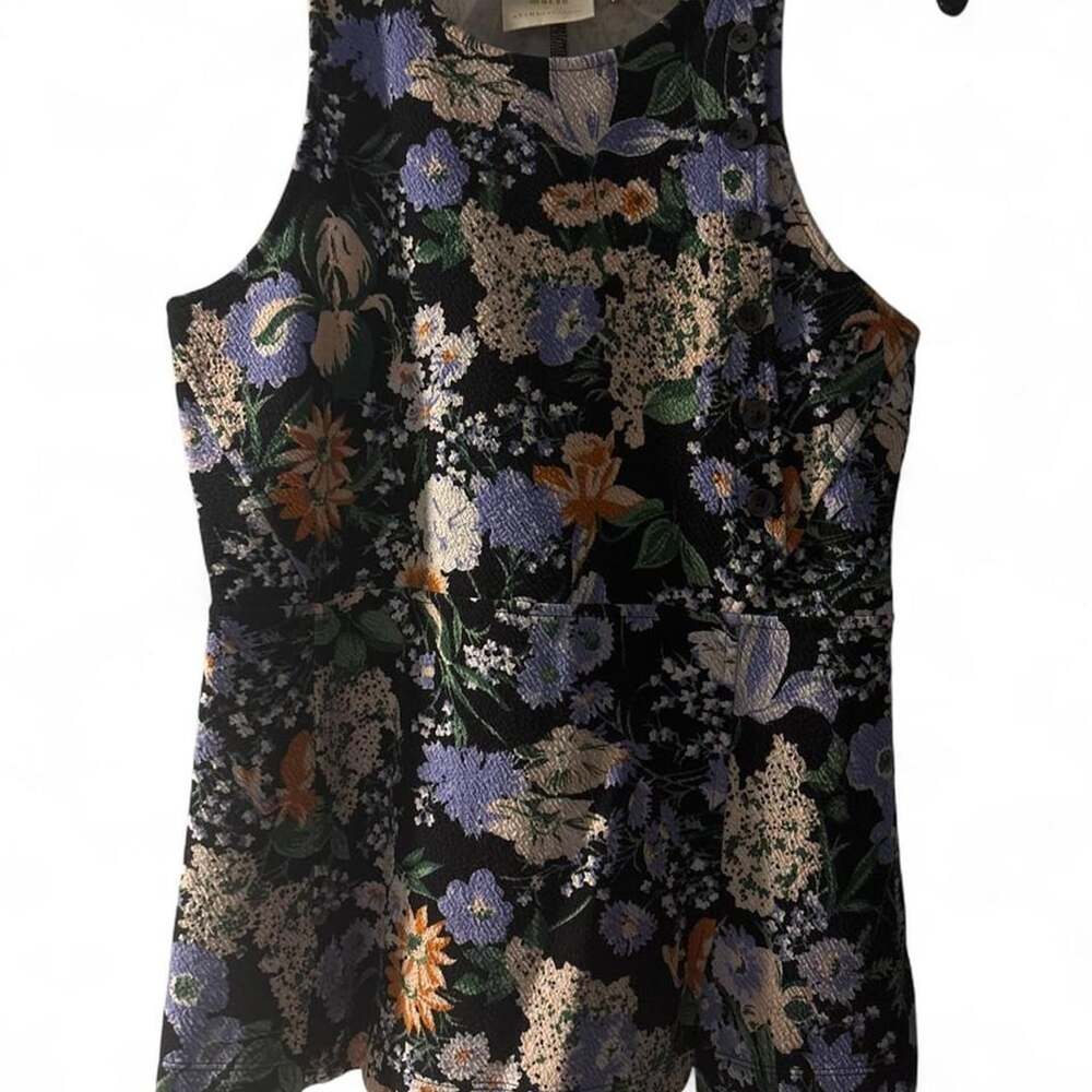 Maeve by Anthropologie Floral Peplum Top Size M Black Button Side